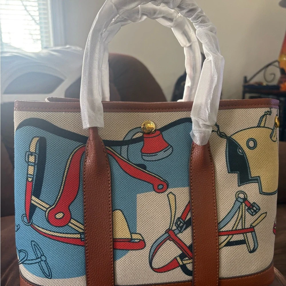 Artistic Blue and Brown Women's Tote Bag - Picture 3 of 9